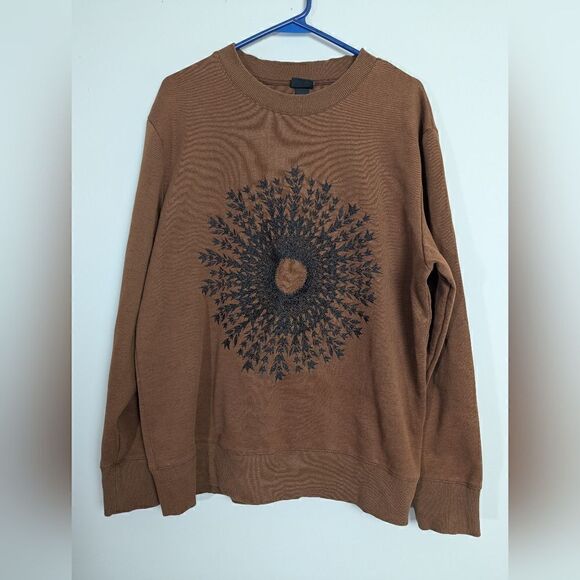 H&M crew neck embroidered crew neck Brown and black L - Picture 1 of 7